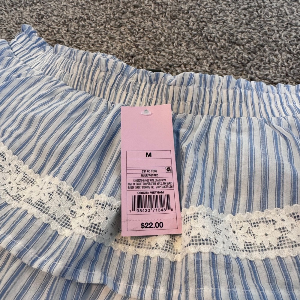 NWT Blue Ruffle Tiered Skort Skirt Striped Floral Lace Trim Sz Medium Wild Fable - Picture 4 of 9
